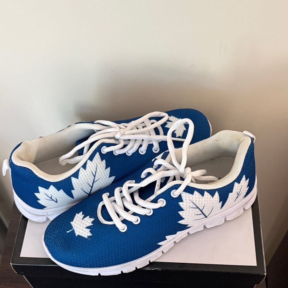 Blue and White Leaf Pattern Sneakers